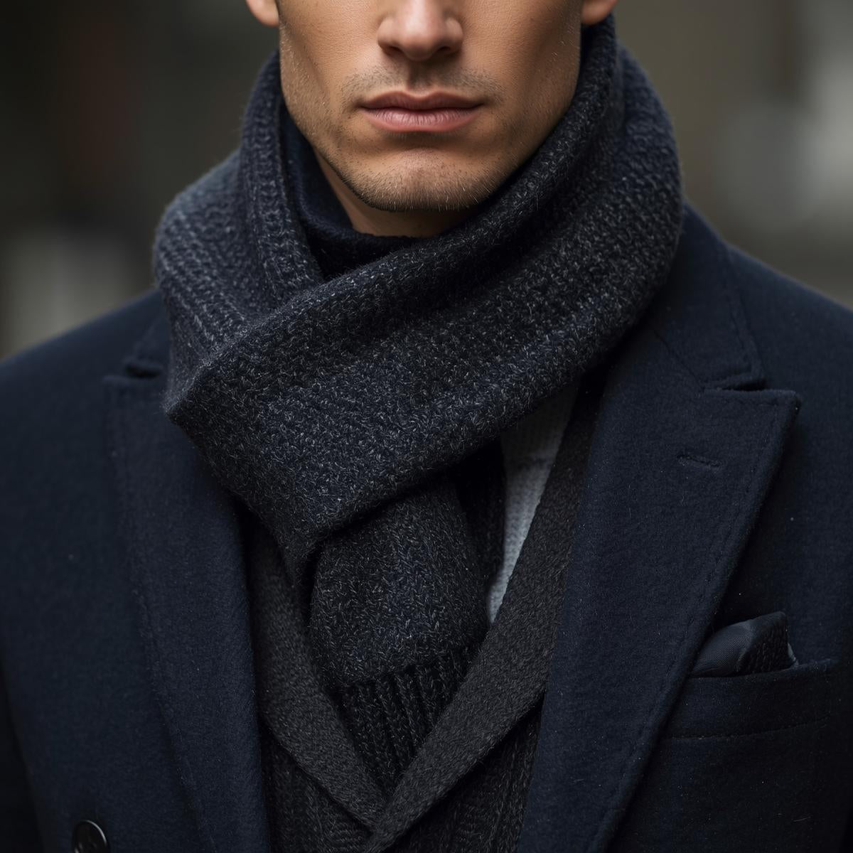Attraktiver Mann trägt einen anthrazitfarbenen Schal