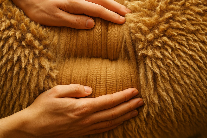 Nahaufnahme Alpakavlies braun